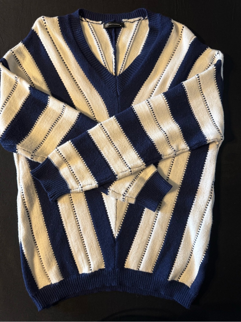 Striped V-Neck Sweater in Navy and Cream